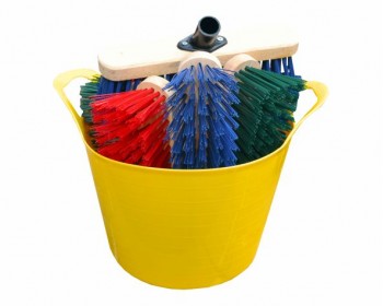 Bucket of 11in Stiff Assorted Colour PVC Bristle Brush Heads With Sockets